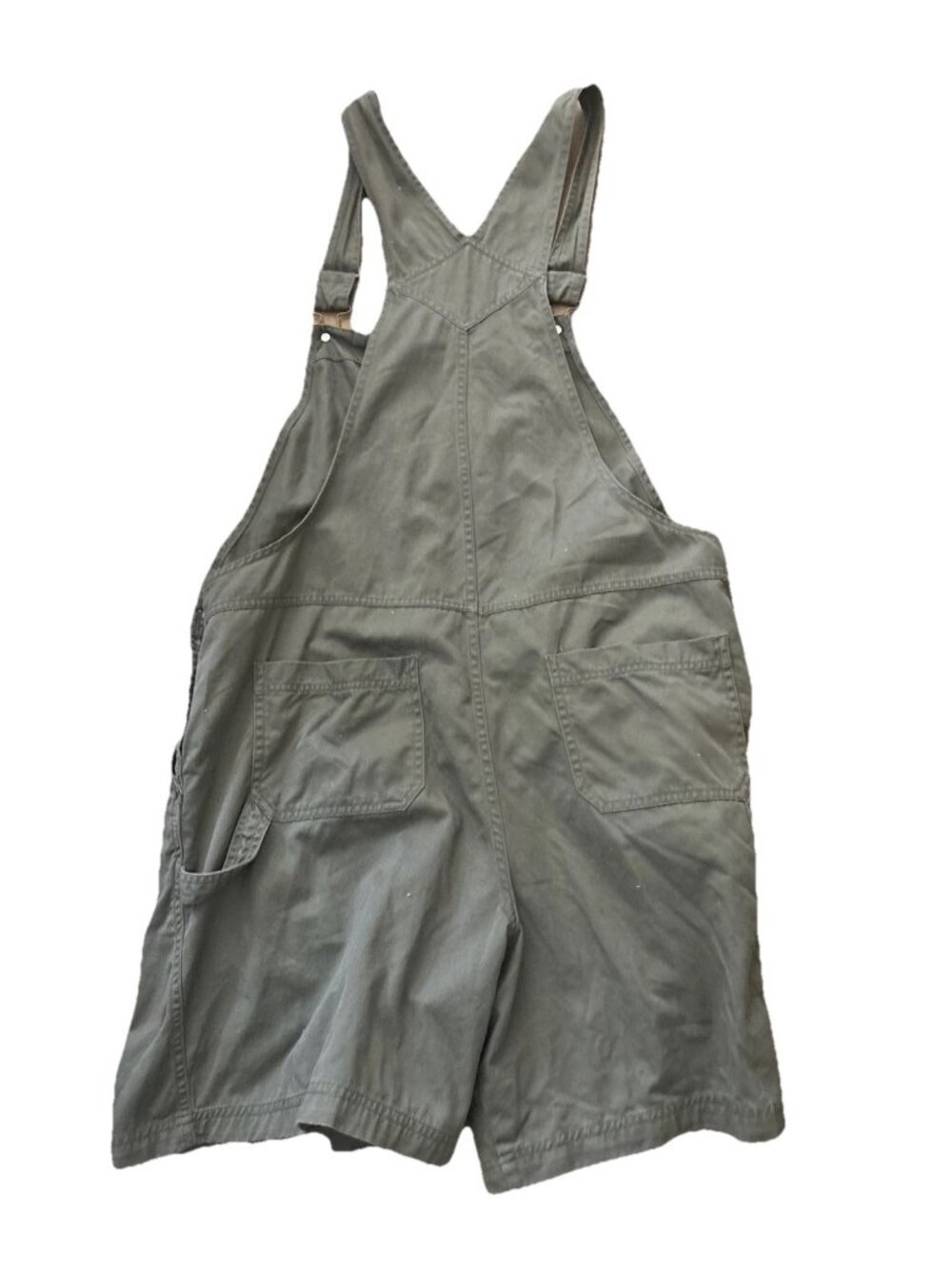 Women’s Vintage Khaki Short Bib Overalls Cherokee Size Large Vintage Cargo PKT - Picture 2 of 10